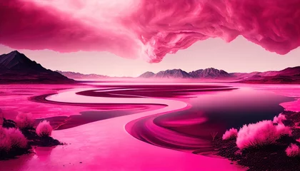 Foto op Plexiglas Lake pink abstract bright beautiful landscape background. generative ai © megavectors