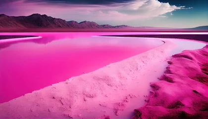 Küchenrückwand glas motiv Lake pink abstract bright beautiful landscape background. generative ai © megavectors