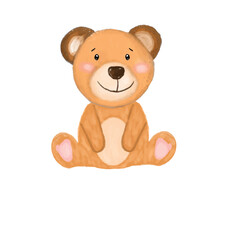 Cute teddy bear watercolor activity design isolated on white background. can be used for baby shower or kid posters; with white isolated background