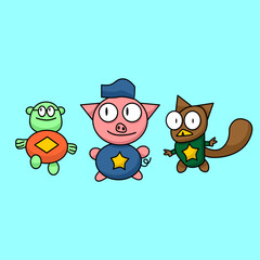Trio Animals in Action Vector Illustration Suitable for Comic Book