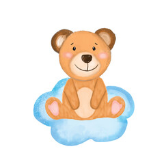 Cute teddy bear watercolor activity design isolated on white background. can be used for baby shower or kid posters; with white isolated background