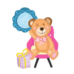 Cute teddy bear watercolor activity design isolated on white background. can be used for baby shower or kid posters; with white isolated background