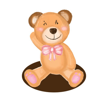 Cute teddy bear watercolor activity design isolated on white background. can be used for baby shower or kid posters; with white isolated background