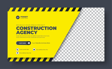 Construction Social Media Banner Layout. Construction business agency banner template. under construction design template. Construction Company Banner Template. Construction web banner design template