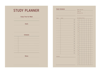 Study planner. Minimalist planner template set. Vector illustration.