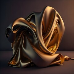 realistic abstract silk, gold color, fantasy, 3d background, generated in AI