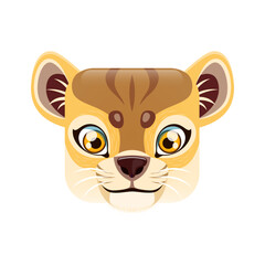 Lion cub cartoon kawaii square animal face, isolated vector lionet character portrait with big eyes. Adorable predator baby muzzle. App button, icon, graphic design element