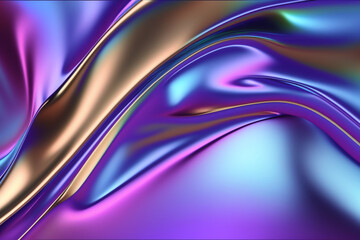 Iridescent chrome wavy gradient cloth fabric abstract background, ultraviolet holographic foil texture, liquid surface, ripples, metallic reflection, Generative AI	