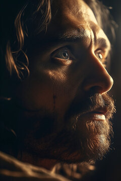 Profile Portrait of Jesus Christ in Dramatic Lighting - Generative AI.