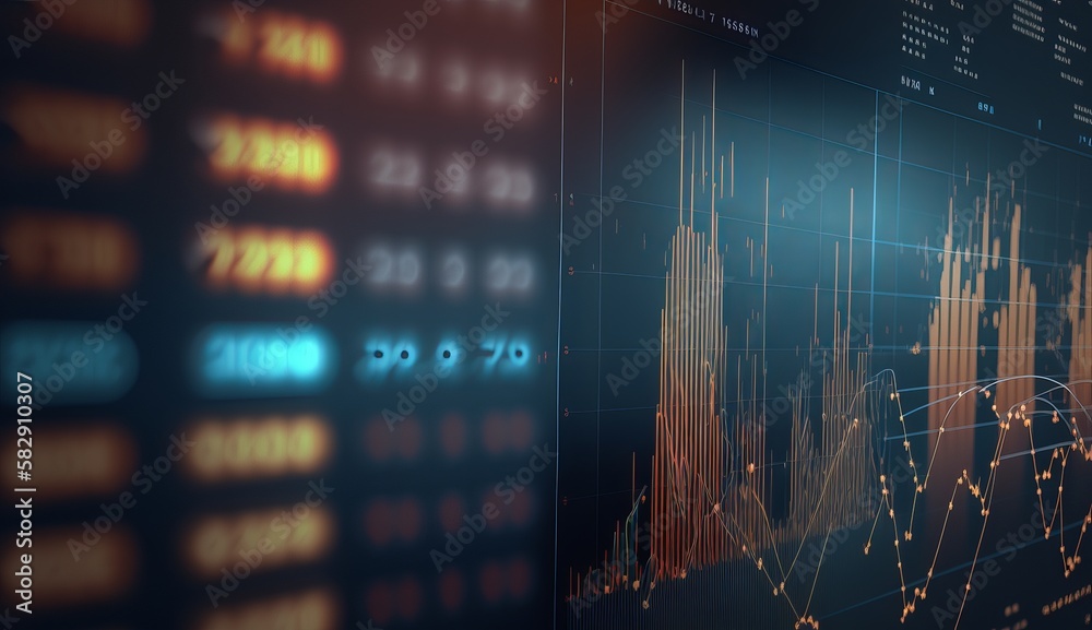 Poster Business finance digital analytics data visualization display. Generative AI technology.