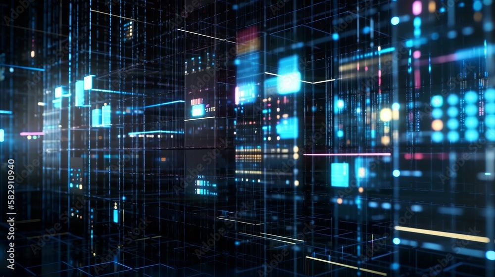 Poster Digital system internet data visualization background. Generative AI technology.