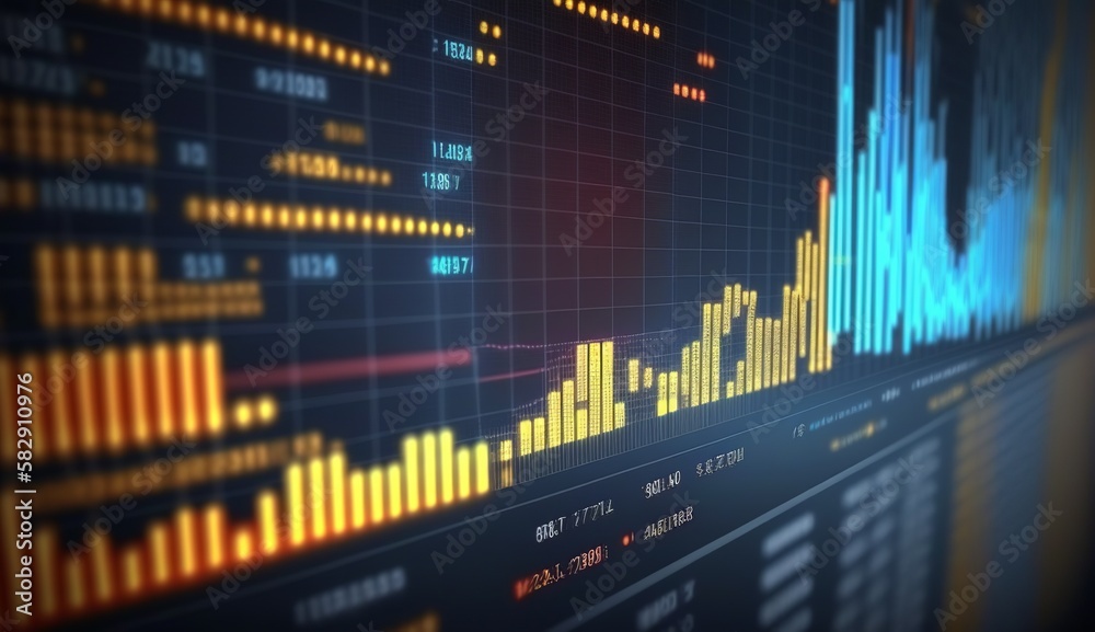 Poster Market business chart analytics data visualization background. Generative AI technology.