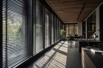 Slate, a canopy, a clearstory window, or a venetian blind can be found on a building's exterior. That building's construction can be adjusted, closed, or opened to let sunlight or natural light enter - obrazy, fototapety, plakaty