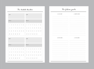The habit tracker goal planner. Minimalist planner template set. Vector illustration.