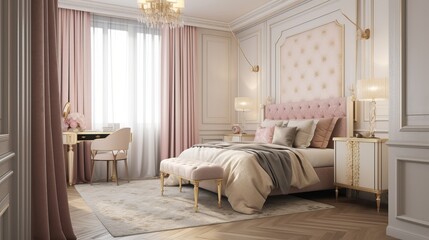 Bedroom on modern classic style interior background. Generative AI technology.