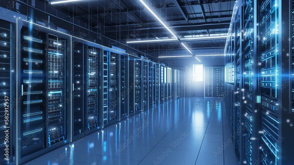 Aufkleber Big data server computing technology at data center room. Generative AI technology.