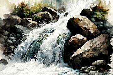 long exposure of small waterfalls. Generative AI