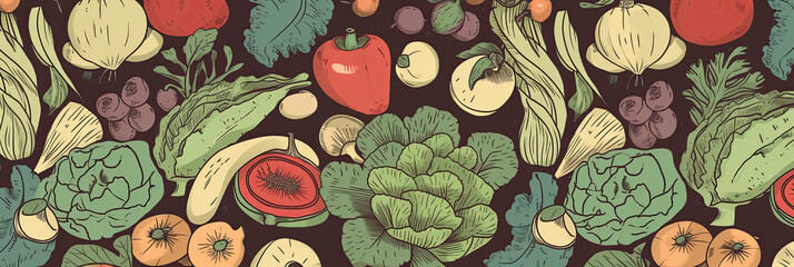 Vegetables vintage banner, generative ai illustration