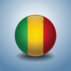 Mali flag. Round glossy. Isolated on color gradient background