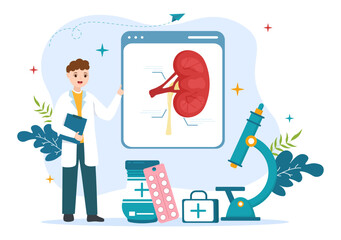 Nephrologist Illustration with Cardiologist, Proctologist and Treat Kidneys Organ in Flat Cartoon Hand Drawn for Web Banner or Landing Page Templates