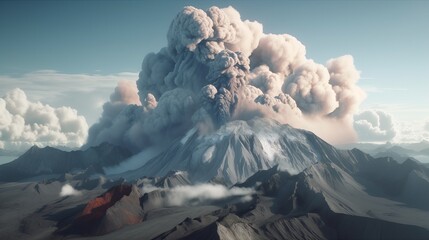 Massive mountain ash eruption destruction background. Volcano catastrophe wallpaper. Generative AI technology.	 - obrazy, fototapety, plakaty