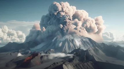 Foto auf Alu-Dibond Massive mountain ash eruption destruction background. Volcano catastrophe wallpaper. Generative AI technology.  © Hero Design