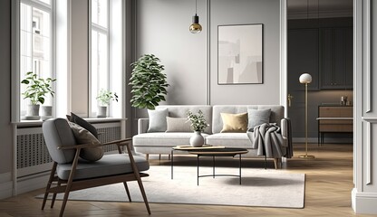 Naklejka na ściany i meble Modern classic style interior livingroom background. Generative AI technology.