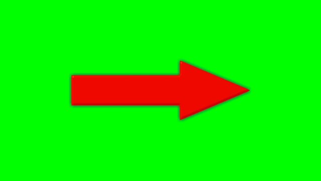 Arrow sign symbol animation on green screen, red color cartoon arrow pointing right 4K animated image video overlay elements