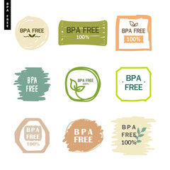 Set of vector BPA FREE 100% logo labels in Hand-drawn style.