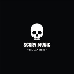 scary music logo, skull combine with piano logo concept