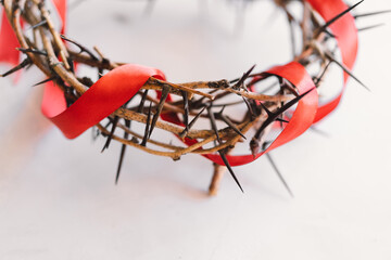 Jesus Crown Thorns and nails and cross on a white background. Crucifixion Of Jesus Christ. Passion Of Jesus Christ. Concept for faith, spirituality and religion. Easter Day