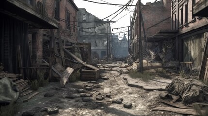Fototapeta na wymiar Industrial town ruin after war. Generative AI technology. 