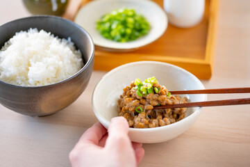 Japanese food Natto ”納豆”.
Traditional Japanese food ”Natto” image.
