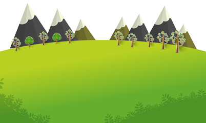 Mountain landscape on pop up paper cut style illustration