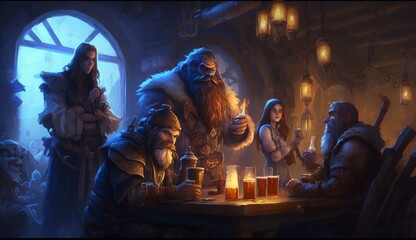 Generative AI, fantasy Tavern, medieval Tavern, medieval building,dwarf,zwerg,
fantasy Taverne, mittelalterliche Taverne, mittelalterliche Gebäude.