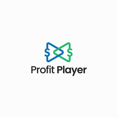 simple profit player sign logo design vector illustration. modern profit media iconic logo vector deign template isolated on white background. 