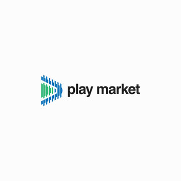 geometric play market make symbol logo design illustration for media share, crypto, finance and business. 