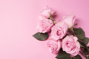 bouquet of pink roses. mother's day. pink background. generative ai. 