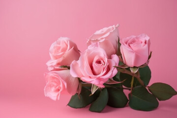 bouquet of pink roses. mother's day. pink background. generative ai. 