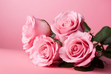 bouquet of pink roses. mother's day. pink background. generative ai. 