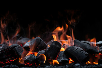Charcoal For Barbecue Background With Flames, AI Generative
