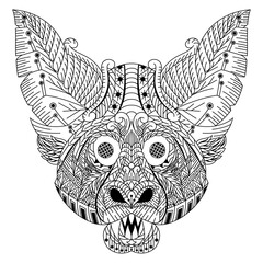 Hand drawn of bat head in zentangle style