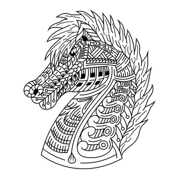 Hand drawn of horse head in zentangle style