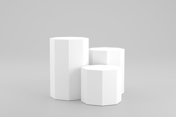 3D. Elegant White Octagon Podium on Geometric Background for Premium Presentations.