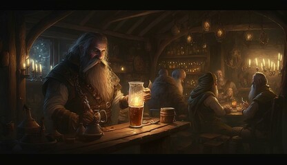 Generative AI, fantasy Tavern, medieval Tavern, medieval building,dwarf,zwerg,
fantasy Taverne, mittelalterliche Taverne, mittelalterliche Gebäude.
 - obrazy, fototapety, plakaty