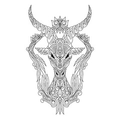 Hand drawn of deer head in zentangle style