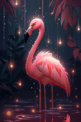 Flamingo 🦩, Kawaii character design, Digital art style, Elegant mood, Pink lighting1  Generative AI Digital Illustration Part#200323