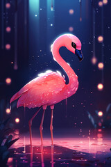 Flamingo 🦩, Kawaii character design, Digital art style, Elegant mood, Pink lighting1  Generative AI Digital Illustration Part#200323