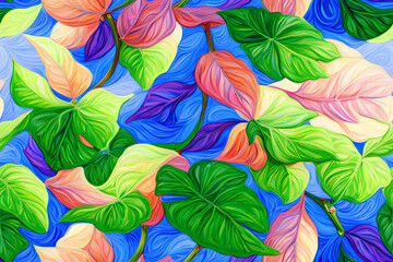 Fototapeta na wymiar seamless pattern with rainbow leaves