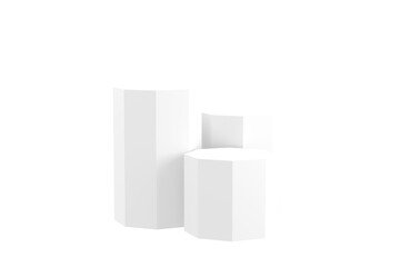 3D. Elegant White Octagon Podium on Geometric Background for Premium Presentations.
